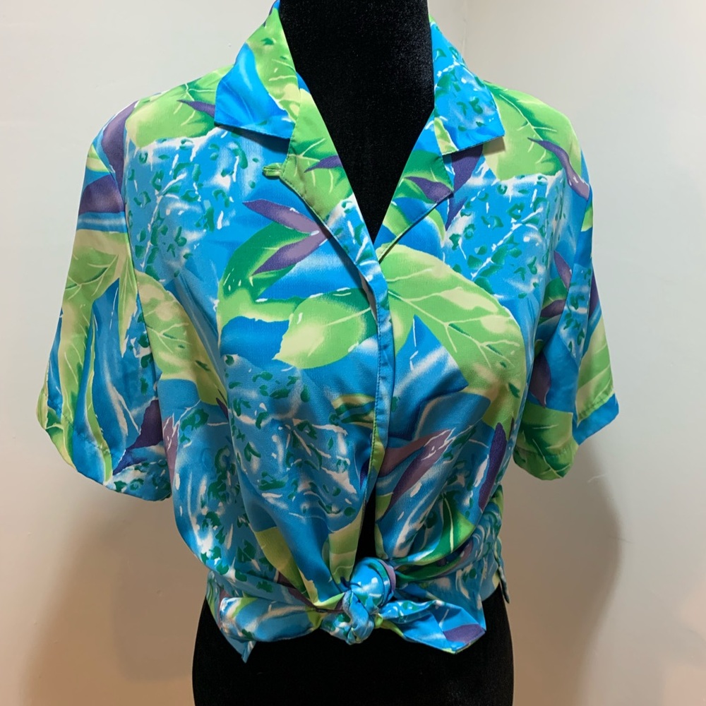 Hawaiian Blue and Green Blouse
